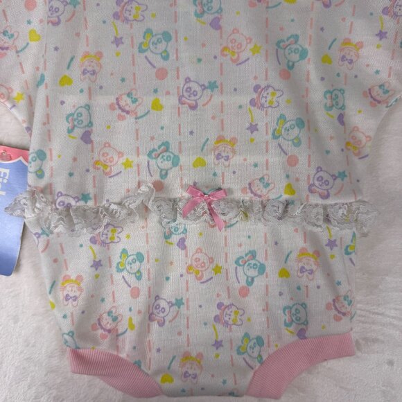 New Vintage Fisher Price Baby Onesie Pastel‎ Animal Print Lace Trim 6 Months - Picture 4 of 5